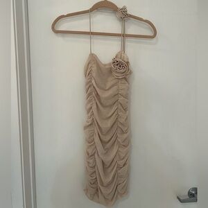 Mango size s ruched floral sheer dress